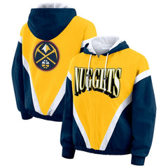 Denver Nuggets WEAR by Erin Andrews Women's Colorblock Full-Zip Hoodie Windbreaker Jacket Gold/Navy
