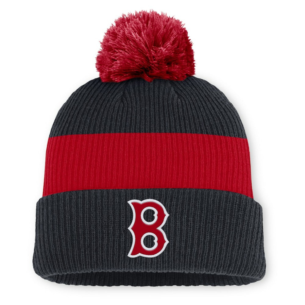 Boston Red Sox Nike Cooperstown Collection Peak Standard Cuffed Knit Hat with Pom - Navy/Red Hats