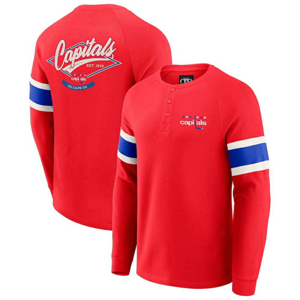 NHL Washington Capitals Darius Rucker Collection by Fanatics Waffle-Knit Raglan Long Sleeve Henley T-Shirt - Red