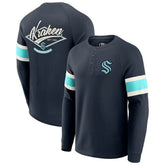 NHL Seattle Kraken Darius Rucker Collection by Fanatics Waffle-Knit Raglan Long Sleeve Henley T-Shirt - Deep Sea Blue