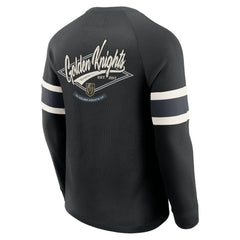 NHL Vegas Golden Knights Darius Rucker Collection by Fanatics Waffle-Knit Raglan Long Sleeve Henley T-Shirt - Black