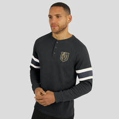 NHL Vegas Golden Knights Darius Rucker Collection by Fanatics Waffle-Knit Raglan Long Sleeve Henley T-Shirt - Black