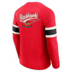 NHL Chicago Blackhawks Darius Rucker Collection by Fanatics Waffle-Knit Raglan Long Sleeve Henley T-Shirt - Red