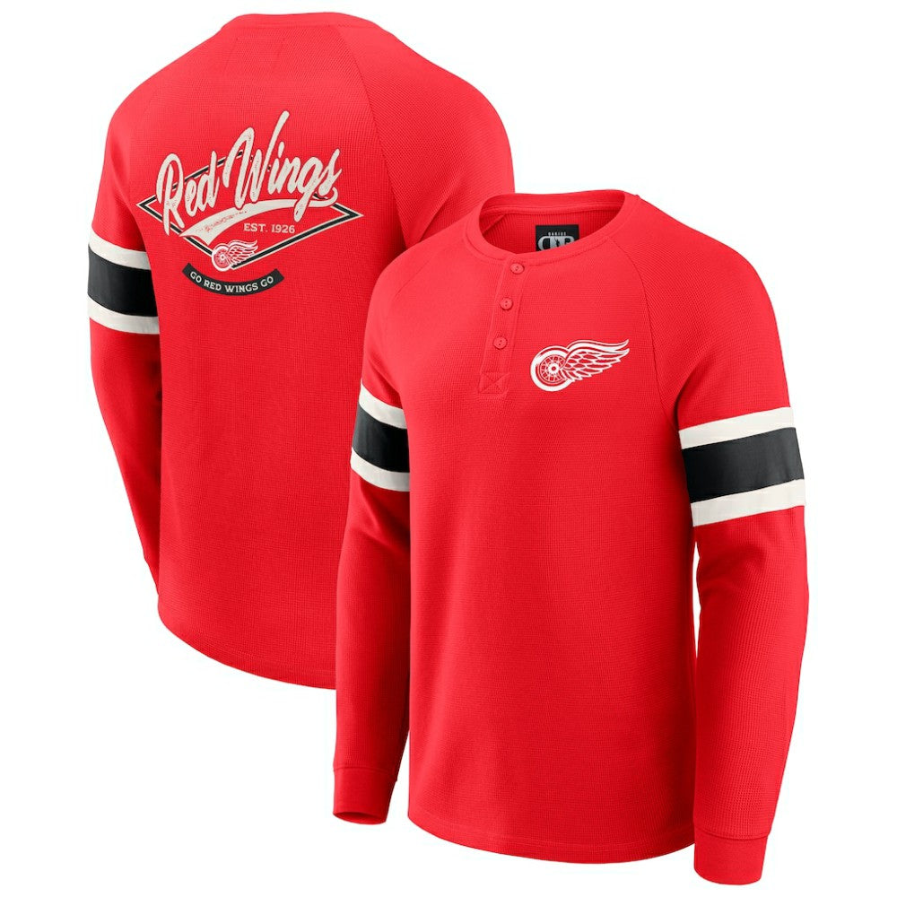 NHL Detroit Red Wings Darius Rucker Collection by Fanatics Waffle-Knit Raglan Long Sleeve Henley T-Shirt - Red