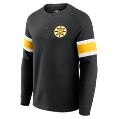 NHL Boston Bruins Darius Rucker Collection by Fanatics Waffle-Knit Raglan Long Sleeve Henley T-Shirt - Black