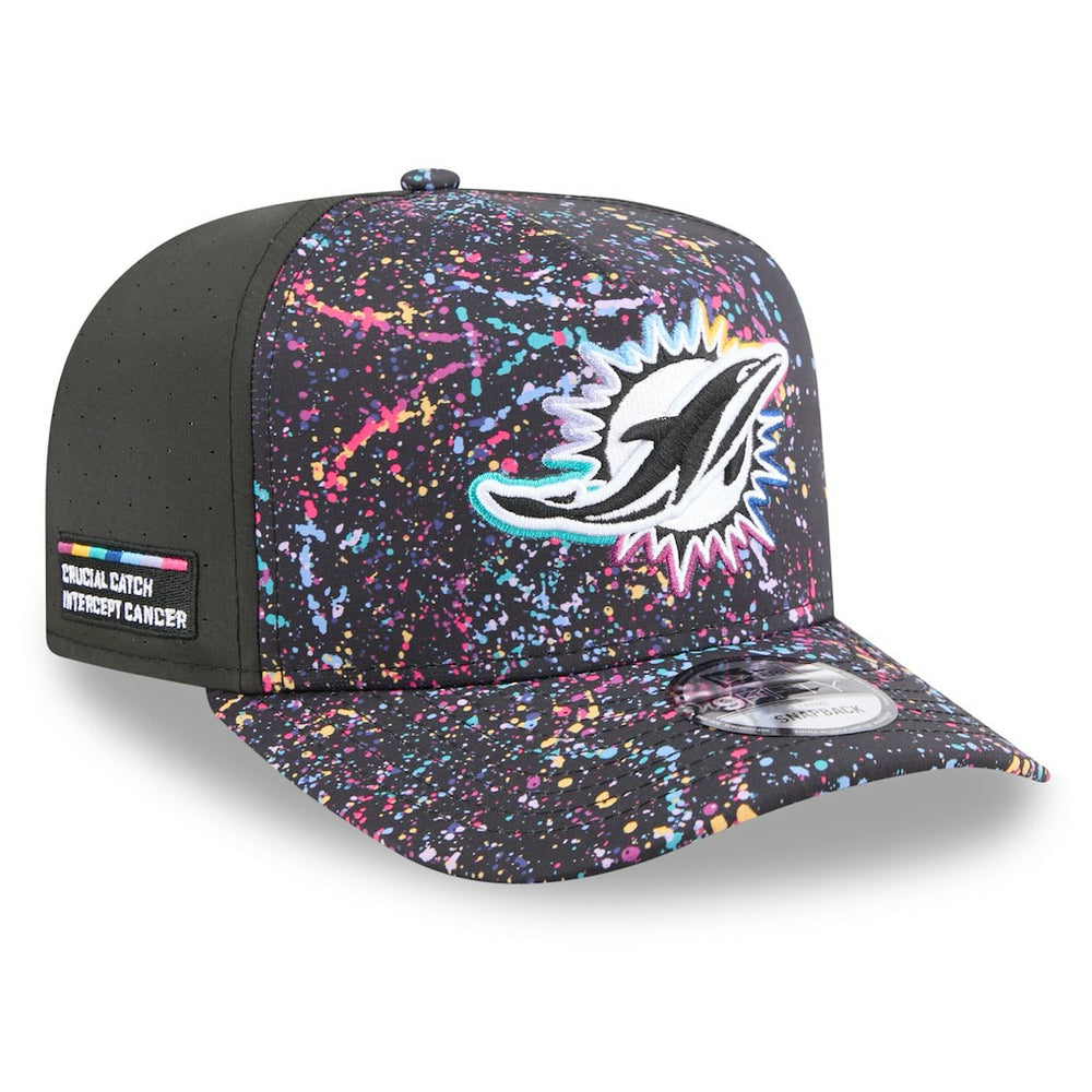 Miami Dolphins New Era 2025 NFL Crucial Catch A-Frame 9FIFTY Snapback Hat Black