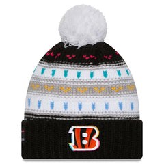 Cincinnati Bengals New Era Women's 2025 NFL Crucial Catch Cuffed Knit Hat with Pom Black