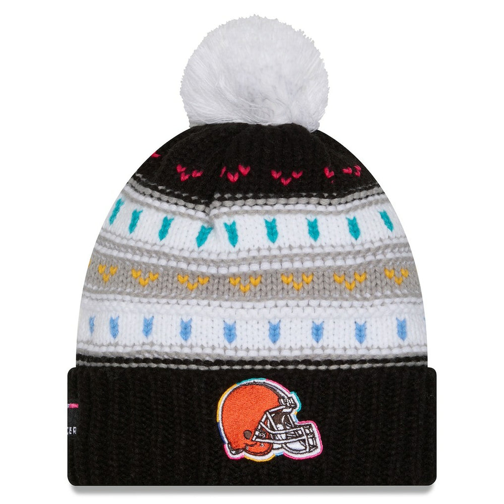 Cleveland Browns New Era Women's 2025 NFL Crucial Catch Cuffed Knit Hat with Pom Black