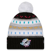 Miami Dolphins New Era Women's 2025 NFL Crucial Catch Cuffed Knit Hat with Pom Black