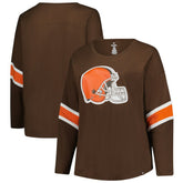 Cleveland Browns Women's Plus Size Redzone 3/4-Sleeve Scoop Neck T-Shirt Brown