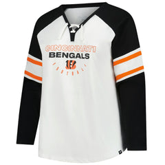 Cincinnati Bengals Women's Plus Size Redzone Lace Up Long Sleeve T-Shirt White