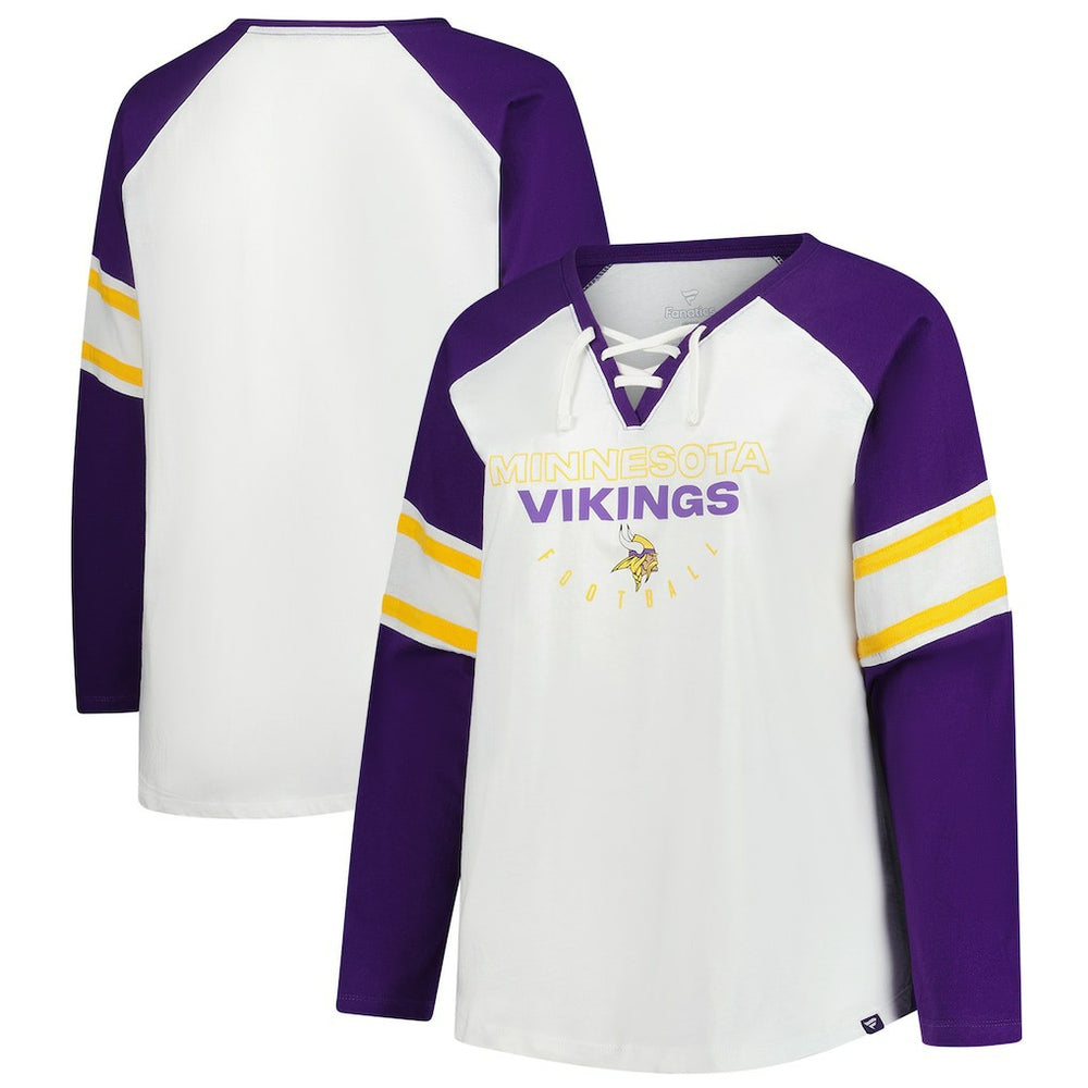 Minnesota Vikings Women's Plus Size Redzone Lace Up Long Sleeve T-Shirt White
