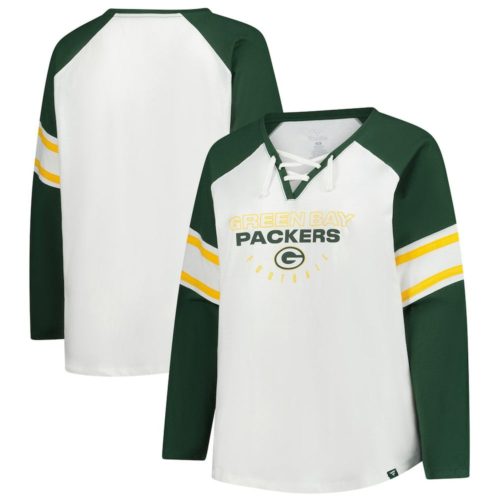 Green Bay Packers Women's Plus Size Redzone Lace Up Long Sleeve T-Shirt White