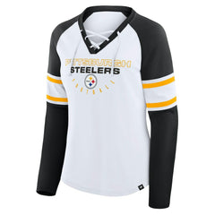 Pittsburgh Steelers Women's Plus Size Redzone Lace Up Long Sleeve T-Shirt White