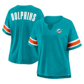 Miami Dolphins Women's Plus Size Redzone Notch Neck T-Shirt Aqua