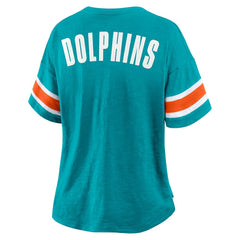 Miami Dolphins Women's Plus Size Redzone Notch Neck T-Shirt Aqua
