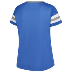 Detroit Lions Women's Plus Size Rhinestone Redzone Athena Lace-Up Notch Neck T-Shirt Blue