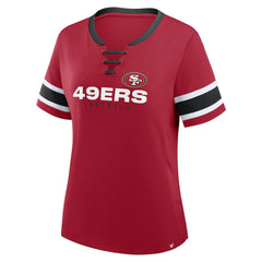 San Francisco 49ers Women's Plus Size Red Zone Athena Lace-Up V-Notch Neck T-Shirt Scarlet