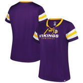 Minnesota Vikings Women's Plus Size Rhinestone Redzone Athena Lace-Up Notch Neck T-Shirt Purple