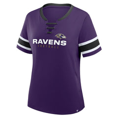 Baltimore Ravens Women's Plus Size Red Zone Athena Lace-Up V-Notch Neck T-Shirt Purple