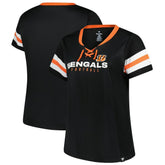 Cincinnati Bengals Women's Plus Size Red Zone Athena Lace-Up V-Notch Neck T-Shirt Black