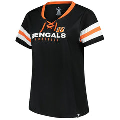 Cincinnati Bengals Women's Plus Size Red Zone Athena Lace-Up V-Notch Neck T-Shirt Black