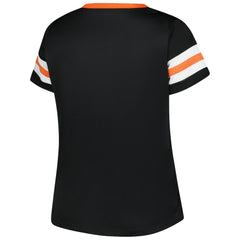 Cincinnati Bengals Women's Plus Size Red Zone Athena Lace-Up V-Notch Neck T-Shirt Black