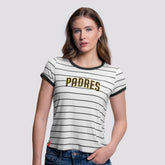 San Diego Padres Lusso Women's Natasha Striped T-Shirt - White T-shirts