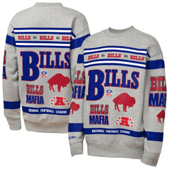 Buffalo Bills Youth Throwback All-Over Print Fleece Sweatshirt Gray