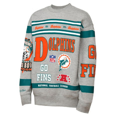 Miami Dolphins Youth Throwback All-Over Print Fleece Sweatshirt Gray