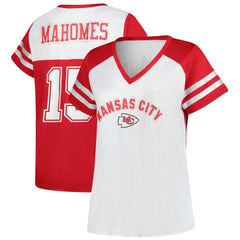 Patrick Mahomes Kansas City Chiefs Women's Plus Size Bling V-Neck T-Shirt White