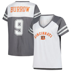 Joe Burrow Cincinnati Bengals Women's Plus Size Bling V-Neck T-Shirt White
