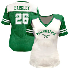 Saquon Barkley Philadelphia Eagles Women's Plus Size Bling V-Neck T-Shirt White