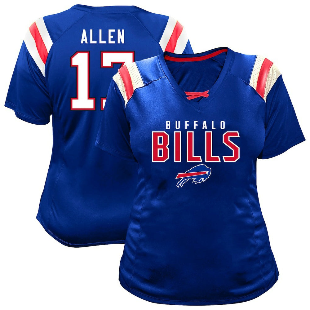 Josh Allen Buffalo Bills Women's Plus Size Name & Number Raglan Lace V-Neck T-Shirt Royal