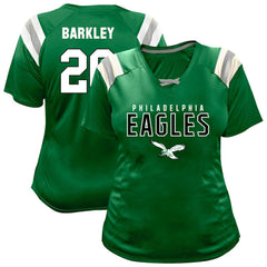 Saquon Barkley Philadelphia Eagles Women's Plus Size Name & Number Raglan Lace V-Neck T-Shirt Kelly Green