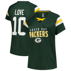 Jordan Love Green Bay Packers Women's Plus Size Name & Number Raglan Lace V-Neck T-Shirt Green