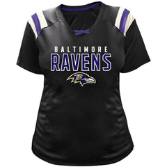 Lamar Jackson Baltimore Ravens Women's Plus Size Name & Number Raglan Lace V-Neck T-Shirt Black