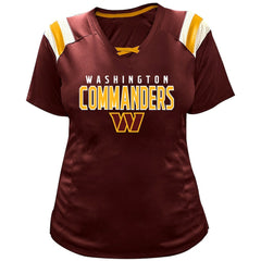 Jayden Daniels Washington Commanders Women's Plus Size Name & Number Raglan Lace V-Neck T-Shirt Burgundy