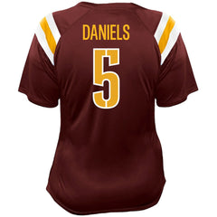Jayden Daniels Washington Commanders Women's Plus Size Name & Number Raglan Lace V-Neck T-Shirt Burgundy