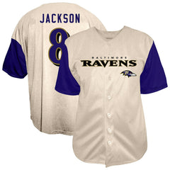 Lamar Jackson Baltimore Ravens Big & Tall Baseball Button-Up Shirt Cream