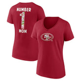 San Francisco 49ers Women's Number 1 Mom Floral V-Neck T-Shirt Scarlet