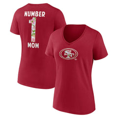 San Francisco 49ers Women's Number 1 Mom Floral V-Neck T-Shirt Scarlet