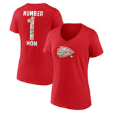 Kansas City Chiefs Women's Number 1 Mom Floral V-Neck T-Shirt Red