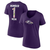 Baltimore Ravens Women's Number 1 Mom Floral V-Neck T-Shirt Purple