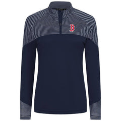 Boston Red Sox Levelwear Women's Classic Stripes Insignia 2.0 Raglan Quarter-Zip Top - Navy Tops