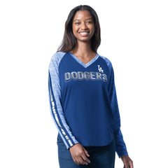 Los Angeles Dodgers G-III 4Her by Carl Banks Women's Top Dog Raglan Long Sleeve V-Neck T-Shirt - Royal T-shirts
