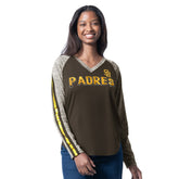 San Diego Padres G-III 4Her by Carl Banks Women's Top Dog Raglan Long Sleeve V-Neck T-Shirt - Brown T-shirts