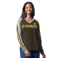 San Diego Padres G-III 4Her by Carl Banks Women's Top Dog Raglan Long Sleeve V-Neck T-Shirt - Brown T-shirts