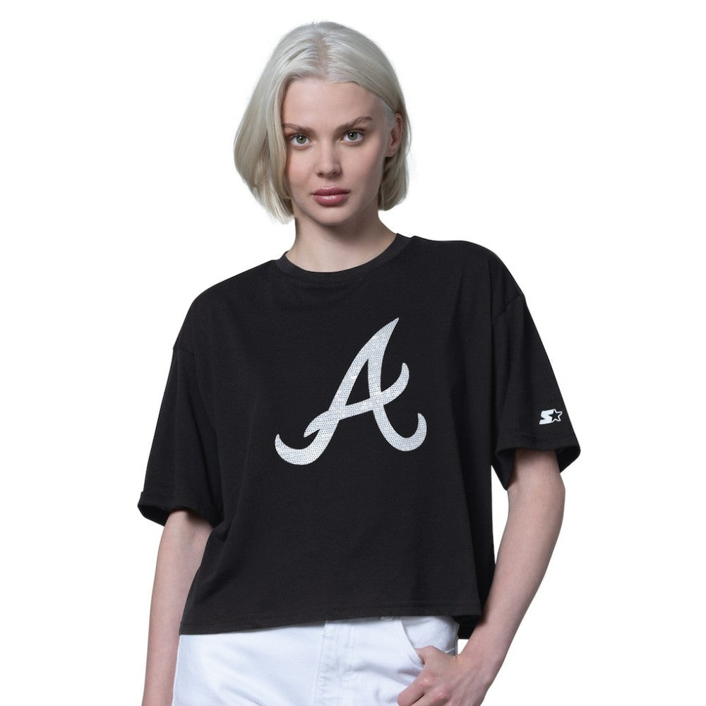 Atlanta Braves Starter Women's Holy Grail Boxy Cropped T-Shirt - Black T-shirts