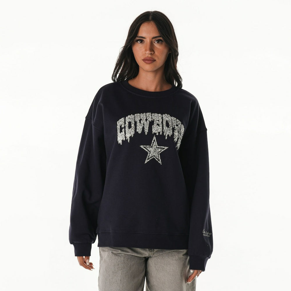 Dallas Cowboys The Wild Collective Women's Rock Crystal Oversized Crewneck Sweatshirt Navy